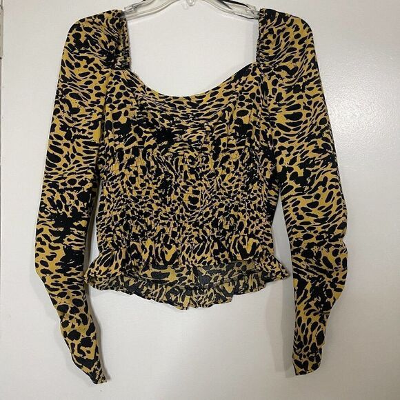 NEW! Topshop Yellow black dotted long sleeve top size US 6 - Picture 4 of 6